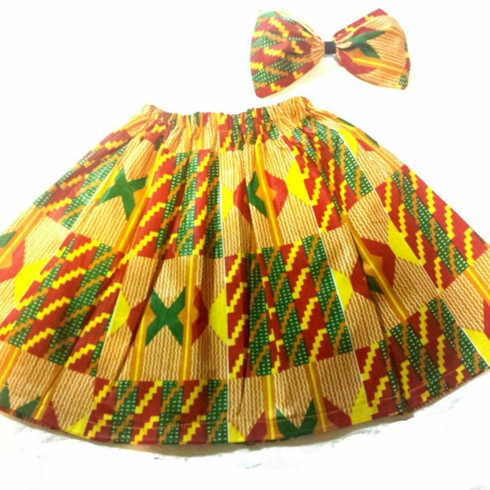 2 Pcs African Print Kids Kente Ankara Skirt & Bow